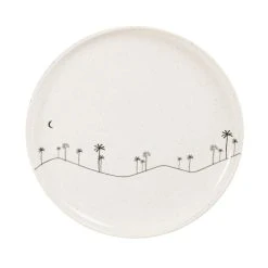 Maisons Du Monde Assiette à Dessert En Grès Beige Motifs Palmiers Noirs - Lot De 6
