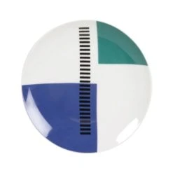 Maisons Du Monde Assiette à Dessert En Grès Blanc Motifs Graphiques Bleus Et Verts - Lot De 6