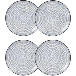 Maisons Du Monde Assiette à Dessert En Grès Imprimé Traits Bleus - Lot De 4