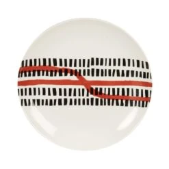 Maisons Du Monde Assiette à Dessert En Porcelaine Blanche Motifs Graphiques Noirs Et Rouges - Lot De 6