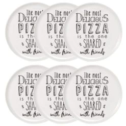 Maisons Du Monde Assiette à Pizza En Porcelaine Blanche Imprimée - Lot De 6