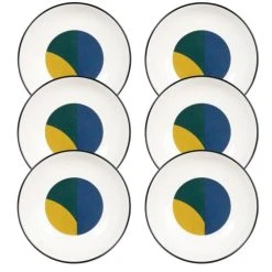 Maisons Du Monde Assiette Creuse En Grès Bleu Marine, Blanc Et Rose - Lot De 6