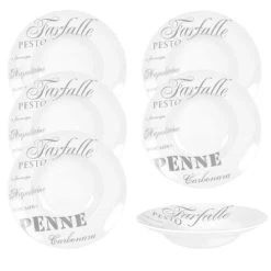 Maisons Du Monde Assiette Creuse En Porcelaine Blanche Imprimé Gris - Lot De 6