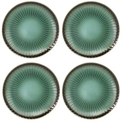 Maisons Du Monde Assiette Dessert En Grès à Relief Vert Et Contour Marron - Lot De 4
