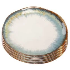 Kare Design Assiette En Céramique Blanche Et Bleue D20 - Lot De 4