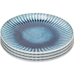 Kare Design Assiette En Grès Bleu Et Blanc D21 - Lot De 4