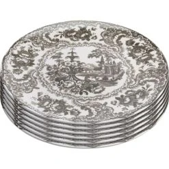 Kare Design Assiette Plate En Céramique Grise D27 - Lot De 6