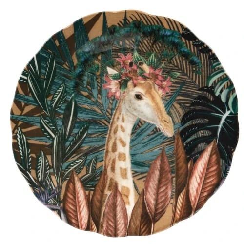 Maisons Du Monde Assiette Plate En Faïence Multicolore Motif Tropical Et Girafe - Lot De 6