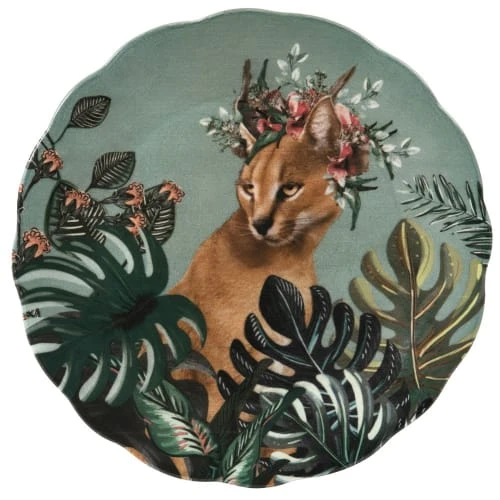 Maisons Du Monde Assiette Plate En Faïence Multicolore Motif Tropical Et Lynx - Lot De 6