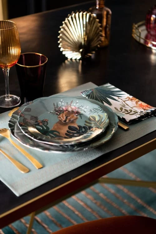 Maisons Du Monde Assiette Plate En Faïence Multicolore Motif Tropical Et Lynx - Lot De 6 – Image 2