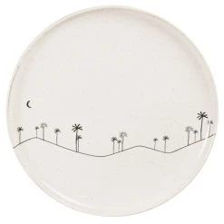 Maisons Du Monde Assiette Plate En Grès Beige Motifs Palmiers Noirs - Lot De 6