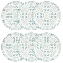 Maisons Du Monde Assiette Plate En Grès Blanc à Motifs Bleus Et Gris - Lot De 6