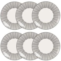 Maisons Du Monde Assiette Plate En Grès Blanc Motifs à Rayures - Lot De 6