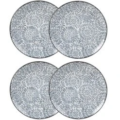 Maisons Du Monde Assiette Plate En Grès Blanc Motifs Graphiques Bleus - Lot De 4