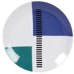 Maisons Du Monde Assiette Plate En Grès Blanc Motifs Graphiques Bleus Et Verts - Lot De 6