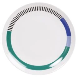 Maisons Du Monde Assiette Plate En Grès Blanc Motifs Noirs, Verts Et Bleus - Lot De 6