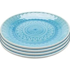 Kare Design Assiette Plate En Grès Bleu D21 - Lot De 4
