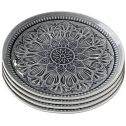 Kare Design Assiette Plate En Grès Gris D27 - Lot De 4