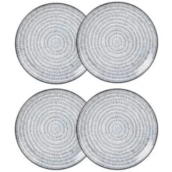 Maisons Du Monde Assiette Plate En Grès Blanc Motifs Graphiques Bleus - Lot De 4 -Médard de Noblat Boutique assiette plate en gres imprime traits bleus ischia 1000 3 7 190165 4