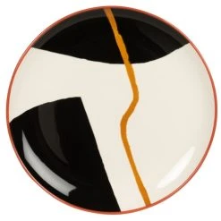 Maisons Du Monde Assiette Plate En Grès Noir, Jaune, Rouge Et Beige