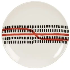 Maisons Du Monde Assiette Plate En Porcelaine Blanche Motifs Graphiques Noirs Et Rouges - Lot De 6