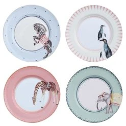 Yvonne Ellen Assiettes Animaux En Porcelaine D27cm - Lot De 4