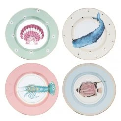Yvonne Ellen Assiettes En Porcelaine Animaux Marins D20cm - Lot De 4
