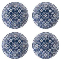 Table Passion Coffret De 4 Assiettes à Dessert 20 Cm En Grès Bleu