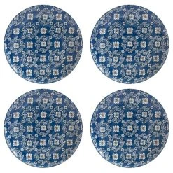 Table Passion Coffret De 4 Assiettes Plates Décors Assortis 26 Cm En Grès Bleu