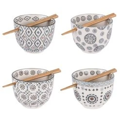 Table Passion Lot De 4 Bolss Et Baguettes 13 Cm En Grès Gris