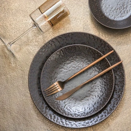 Table Passion Lot De 6 Assiettes Plate 27 Cm En Faïence Marron – Image 2