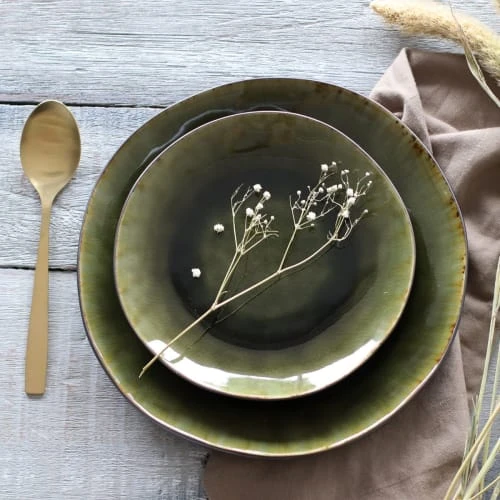 OGO Living Lot De 6 Assiettes Plates En Grès Vert 27,5cm – Image 2