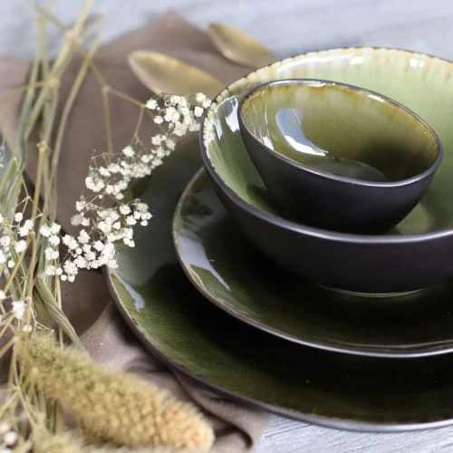 OGO Living Lot De 6 Assiettes Plates En Grès Vert 27,5cm – Image 3