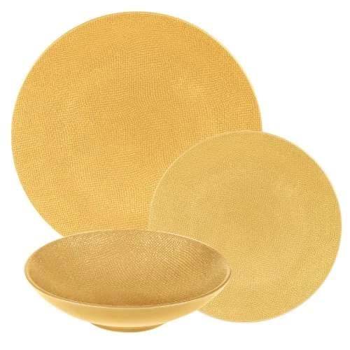 Table Passion Service D'assiettes Safran 18 Pièces En Grès Jaune