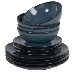 Maisons Du Monde Service De Table 12 Pièces En Grès Bleu