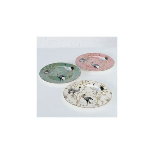 Wadiga Set De 3 Assiettes En Céramique Motifs Fleurs Et Oiseaux D27cm – Image 2